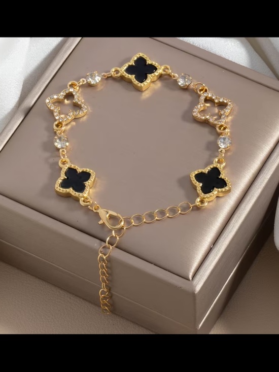 Affordable Fashion Finds Jewelry - Gold Plated Black Clover Link Bracelet with Cubic Zirconia Accents